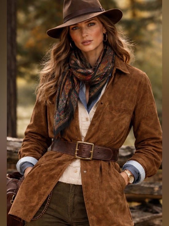 La Vogue Jackets & Blazers - Brown Suede Coat Jacket M Button Down Collar Vtg La Vogue Leather Extra Long Tan